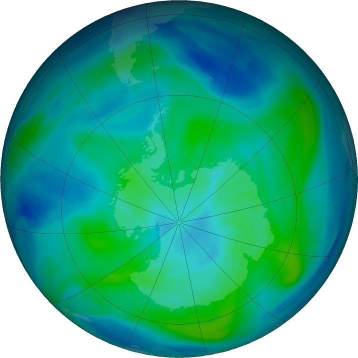 Antarctic ozone map for 08 March 2025